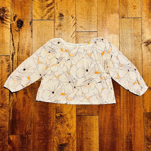 Club Monaco Silk Blouse with Balloon Sleeves & Floral Design, P/S - Picture 2 of 7